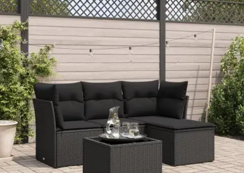 Set mobilier de grădină cu perne, 5 piese, negru, poliratan - 1/3