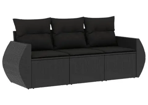 Set mobilier de grădină cu perne, 3 piese, negru, poliratan - 2/3