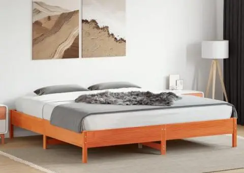 Cadru de pat fără saltea, maro ceruit 200x200 cm lemn masiv pin - 3/5