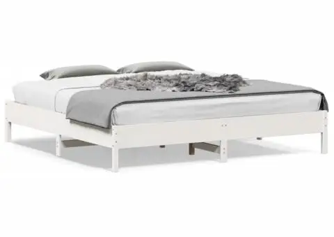 Cadru de pat fără saltea, alb, 180x200 cm, lemn masiv pin - 1/5