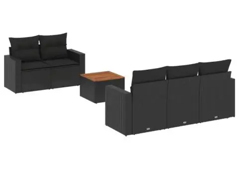 Set mobilier de grădină cu perne, 6 piese, negru, poliratan - 2/3