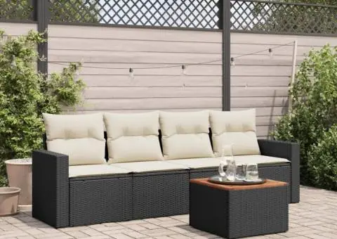 Set mobilier de grădină cu perne, 5 piese, negru, poliratan - 1/3