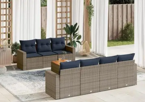 Set canapele de grădină cu perne, 8 piese, gri, poliratan - 1/3