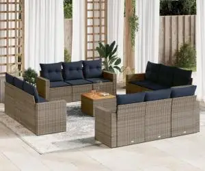 vidaXL Set mobilier de grădină cu perne, 13 piese, gri, poliratan