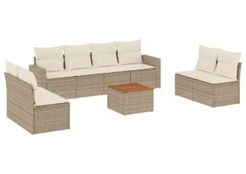 Set canapele de grădină, 9 piese, cu perne, bej, poliratan - 2/3