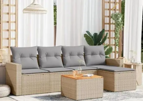 Set canapele de grădină cu perne, 6 piese, bej, poliratan - 1/3