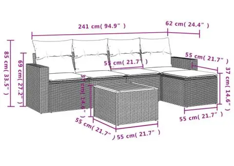 Set canapele de grădină cu perne, 6 piese, gri, poliratan - 3/3