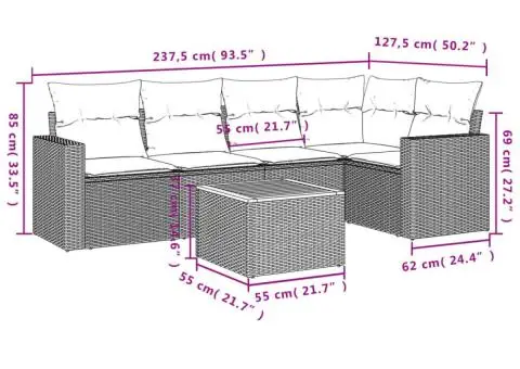 Set canapele de grădină cu perne, 6 piese, gri, poliratan - 3/3
