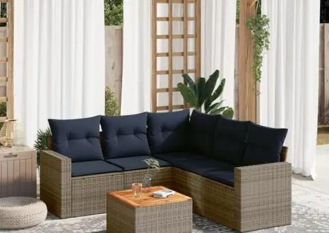 Set canapele de grădină cu perne, 6 piese, gri, poliratan - 1/3