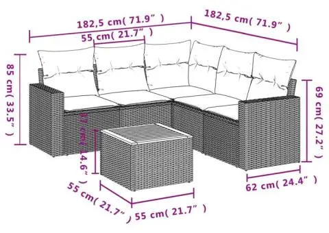 Set canapele de grădină cu perne, 6 piese, gri, poliratan - 3/3