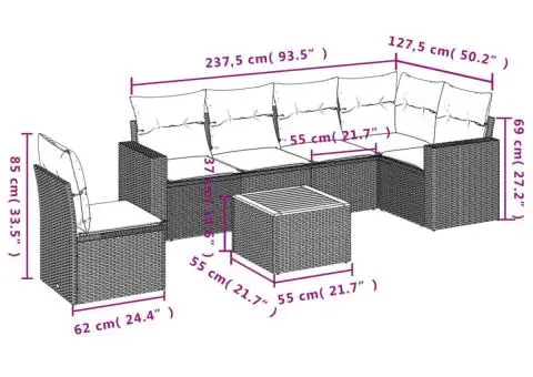 Set canapele de grădină, 7 piese, cu perne, bej, poliratan - 3/3