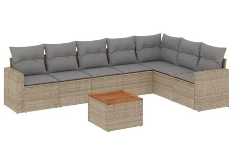 Set canapele de grădină, 8 piese, cu perne, bej, poliratan - 2/3