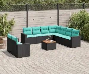 vidaXL Set canapele de grădină cu perne, 10 piese, negru, poliratan
