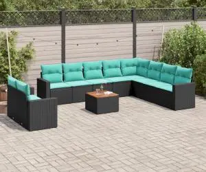 vidaXL Set canapele de grădină cu perne, 11 piese, negru, poliratan