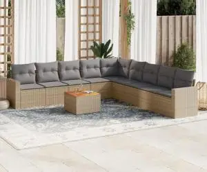 vidaXL Set canapele de grădină cu perne, 10 piese, bej, poliratan