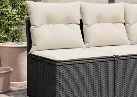 Canapea de grădină fără cotiere, cu perne, negru, poliratan - 1/5