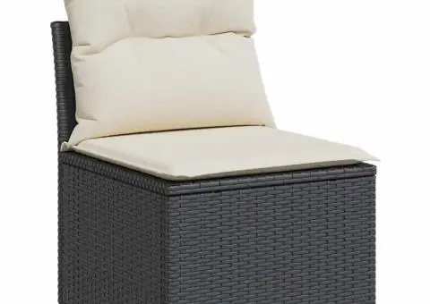 Canapea de grădină fără cotiere, cu perne, negru, poliratan - 2/5