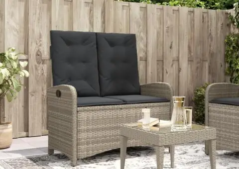 Bancă rabatabilă de grădină cu perne, gri deschis, poliratan - 1/5