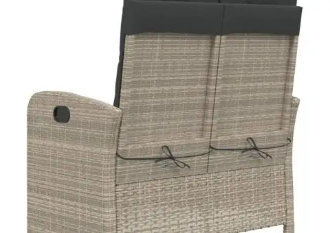 Bancă rabatabilă de grădină cu perne, gri deschis, poliratan - 5/5