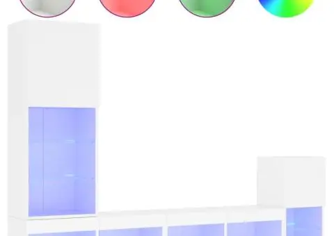 Unități de perete TV cu LED-uri, 4 piese, alb, lemn prelucrat - 2/5