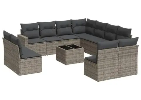 Set canapea de grădină cu perne, 12 piese, gri, poliratan - 2/3