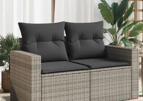 Canapea de grădină cu perne, 2 locuri, gri, poliratan - 1/5