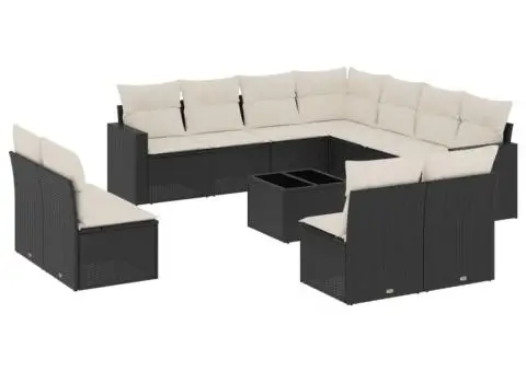 Set canapele de grădină, 12 piese, cu perne, negru, poliratan - 2/3