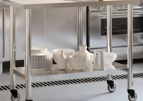 Masă de lucru bucătărie cu roți, 110x55x85 cm, oțel inoxidabil - 1/5