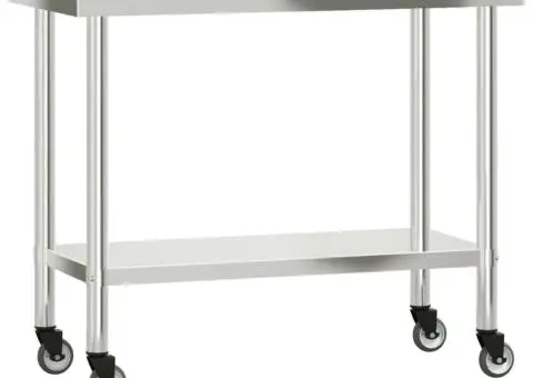 Masă de lucru bucătărie cu roți, 110x55x85 cm, oțel inoxidabil - 2/5