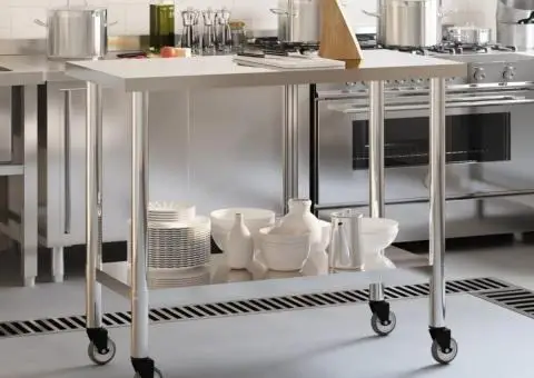 Masă de lucru bucătărie cu roți, 110x55x85 cm, oțel inoxidabil - 3/5