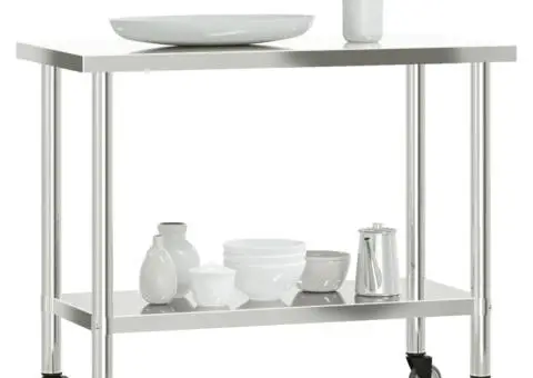 Masă de lucru bucătărie cu roți, 110x55x85 cm, oțel inoxidabil - 4/5