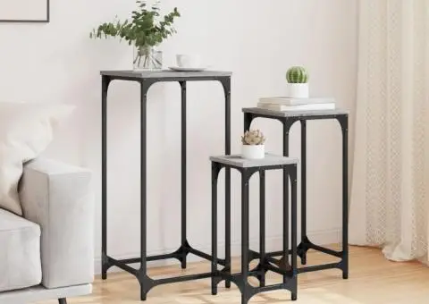 Măsuțe laterale suprapuse, 3 buc, gri sonoma, lemn prelucrat - 3/5