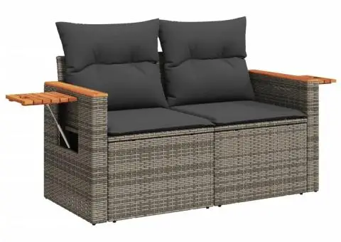 Canapea de grădină cu perne, 2 locuri, gri, poliratan - 2/5