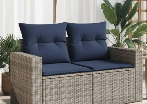 Canapea de grădină cu perne, 2 locuri, gri, poliratan - 1/5