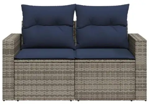 Canapea de grădină cu perne, 2 locuri, gri, poliratan - 4/5