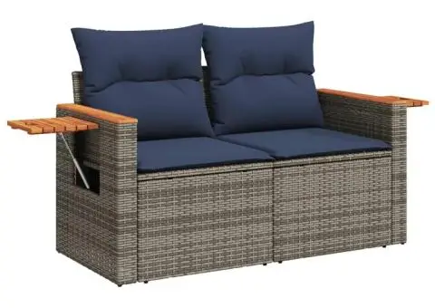 Canapea de grădină cu perne, 2 locuri, gri, poliratan - 2/5