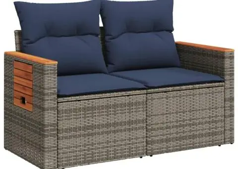 Canapea de grădină cu perne, 2 locuri, gri, poliratan - 4/5