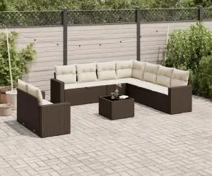 vidaXL Set canapele de grădină cu perne, 10 piese, maro, poliratan