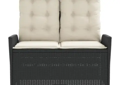 Bancă de grădină rabatabilă cu perne, negru, poliratan - 3/5