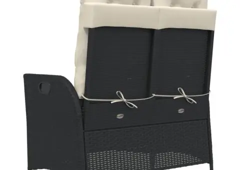 Bancă de grădină rabatabilă cu perne, negru, poliratan - 5/5