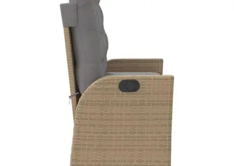 Bancă de grădină rabatabilă cu perne, bej, poliratan - 4/5