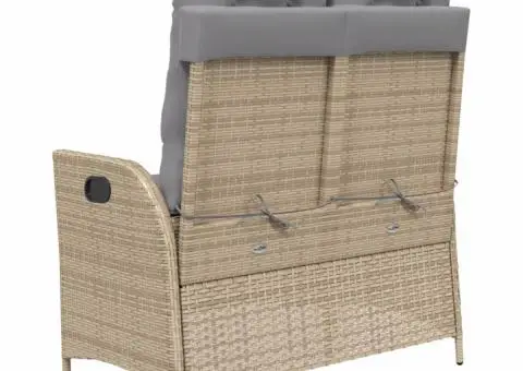 Bancă de grădină rabatabilă cu perne, bej, poliratan - 5/5