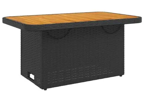 Masă de grădină, negru, 90x55x71 cm, poliratan și lemn acacia - 2/5