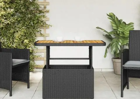 Masă de grădină, negru, 90x55x71 cm, poliratan și lemn acacia - 3/5