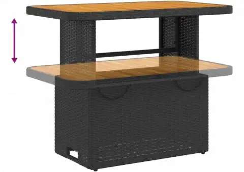 Masă de grădină, negru, 90x55x71 cm, poliratan și lemn acacia - 4/5