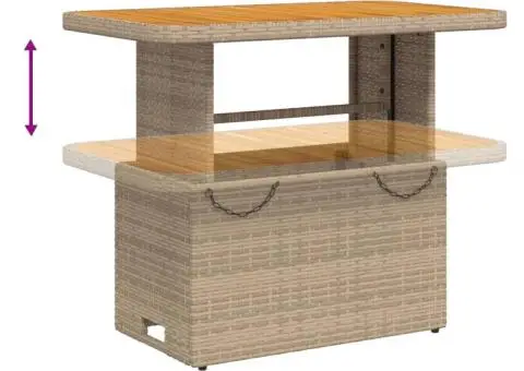 Masă de grădină, bej, 90x55x71 cm, poliratan și lemn de acacia - 4/5