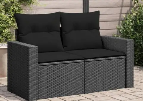 Canapea de grădină cu perne, 2 locuri, negru, poliratan - 1/5