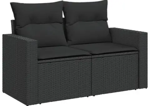 Canapea de grădină cu perne, 2 locuri, negru, poliratan - 2/5