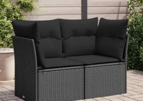 Canapea de grădină cu perne, 2 locuri, negru, poliratan - 1/5