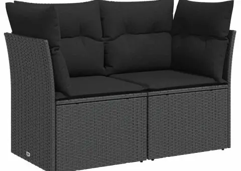 Canapea de grădină cu perne, 2 locuri, negru, poliratan - 2/5